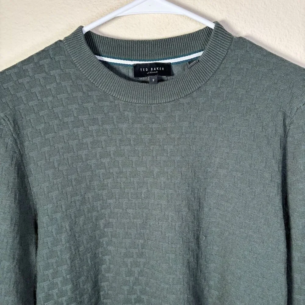 Ted Baker Sweater Men's 2 Pullover Knit Woven Green Casual Wool Blend